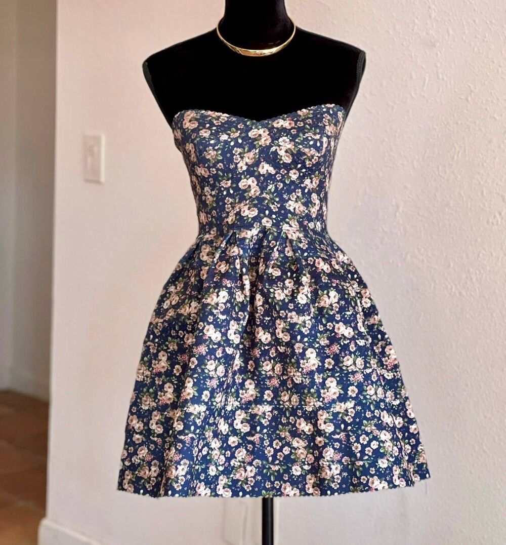 Sans Souci Strapless Floral Sweetheart Fit & Flare Mini Dress L Large